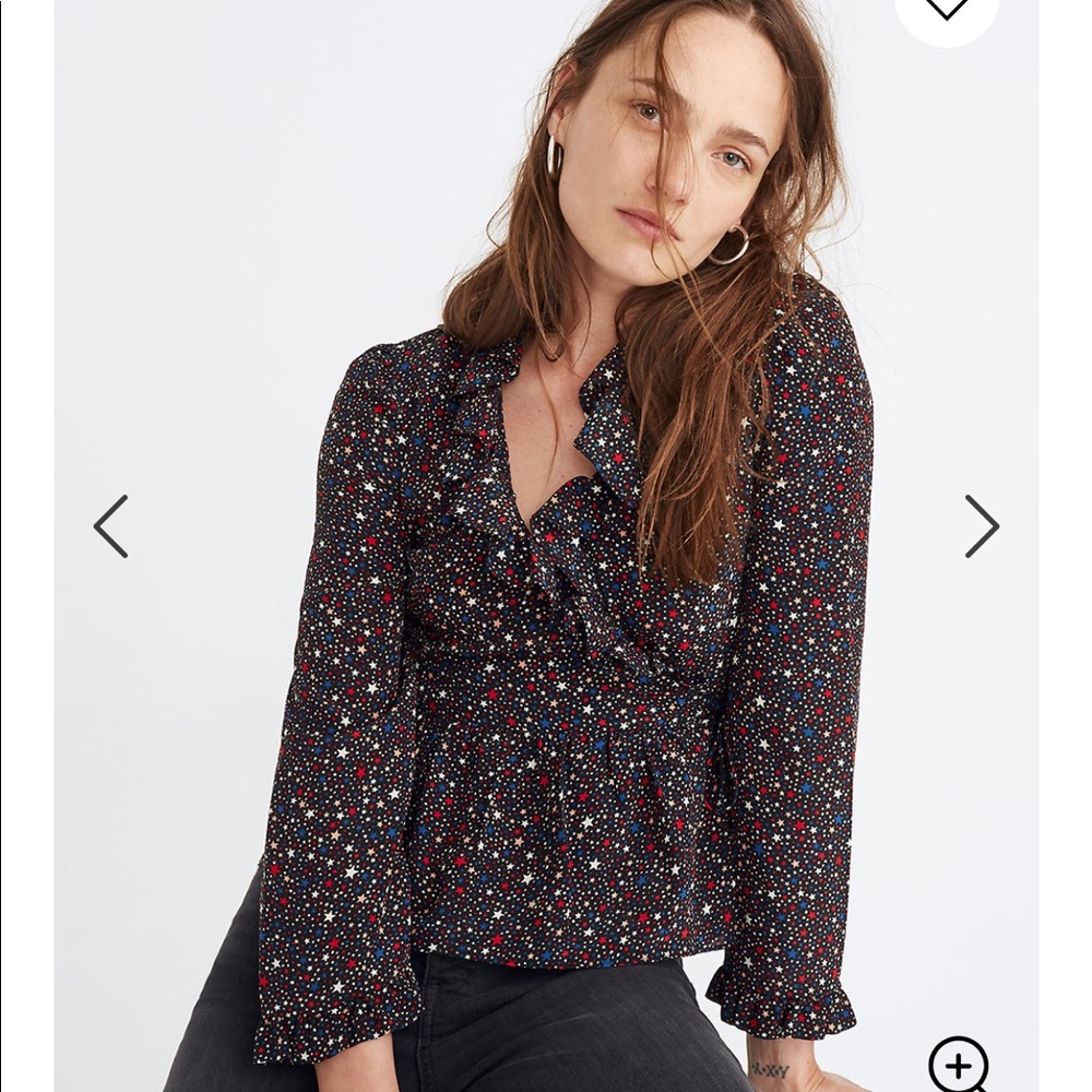 Silk Ruffle-Hem Wrap Top in Starry Night